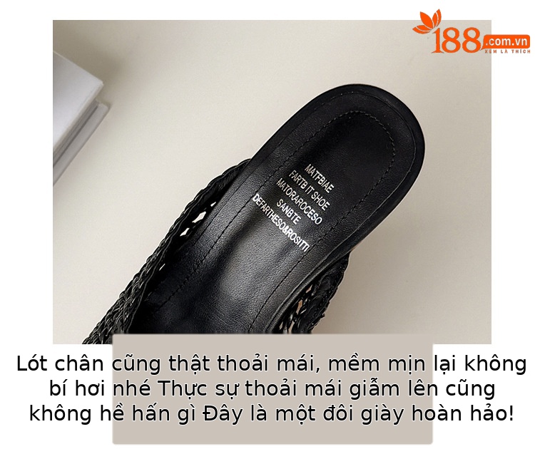 Sandal cao gót nữ đế xuồng mũi hở quai ngang bện đan — màu nâu, màu đen, màu trắng ngà chi tiết 3