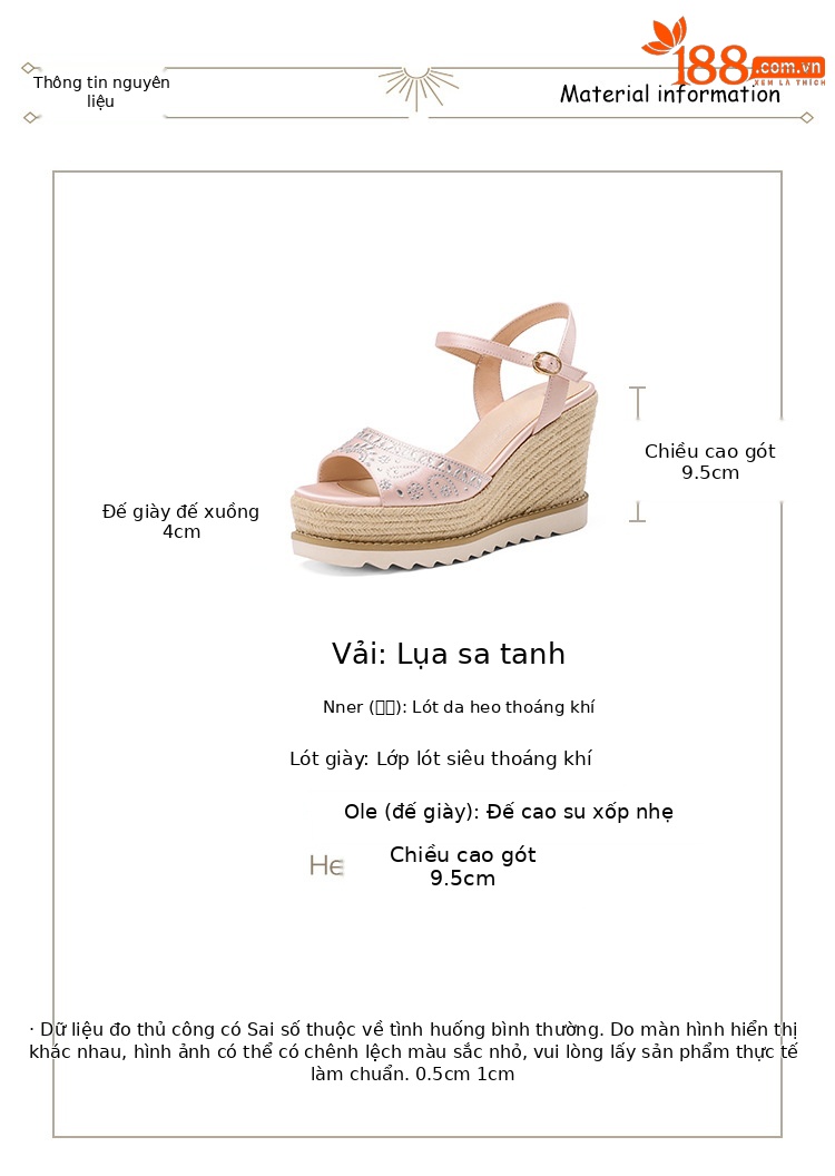 Sandal cao gót nữ quai ngang đế xuồng mũi hở phong cách boho — Xanh lá cây nhạtcolor, màu hồng, màu trắng ngà chi tiết 2