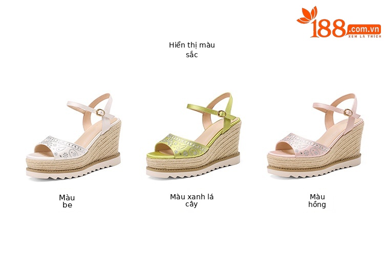 Sandal cao gót nữ quai ngang đế xuồng mũi hở phong cách boho — Xanh lá cây nhạtcolor, màu hồng, màu trắng ngà chi tiết 3