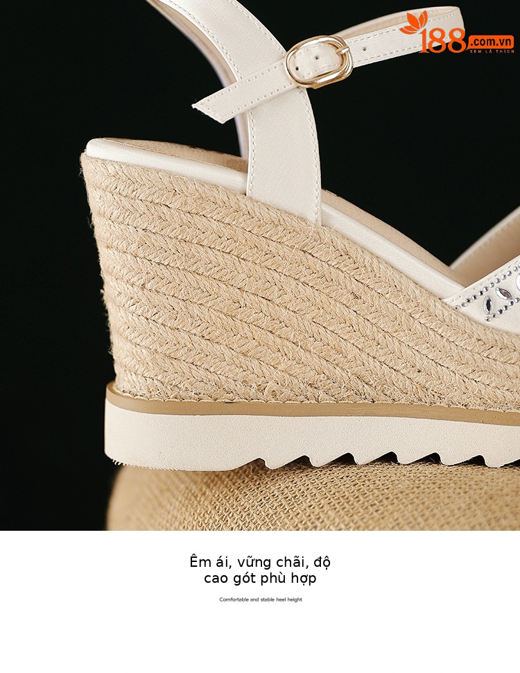 Sandal cao gót nữ quai ngang đế xuồng mũi hở phong cách boho — Xanh lá cây nhạtcolor, màu hồng, màu trắng ngà chi tiết 21