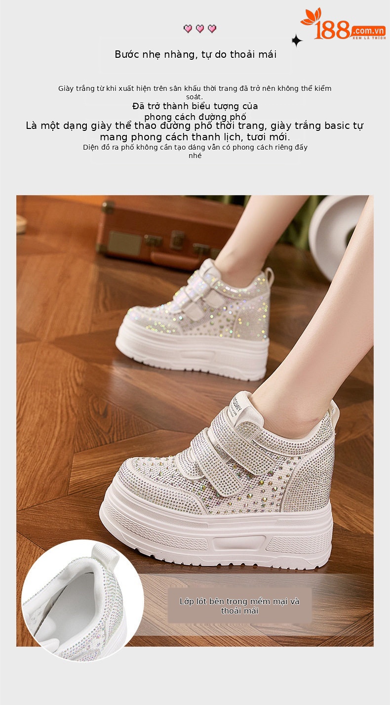 Giày sneaker nữ đế dày chunky trắng phối lưới thoáng khí gót 12 cm — Trắng, Đen chi tiết 5