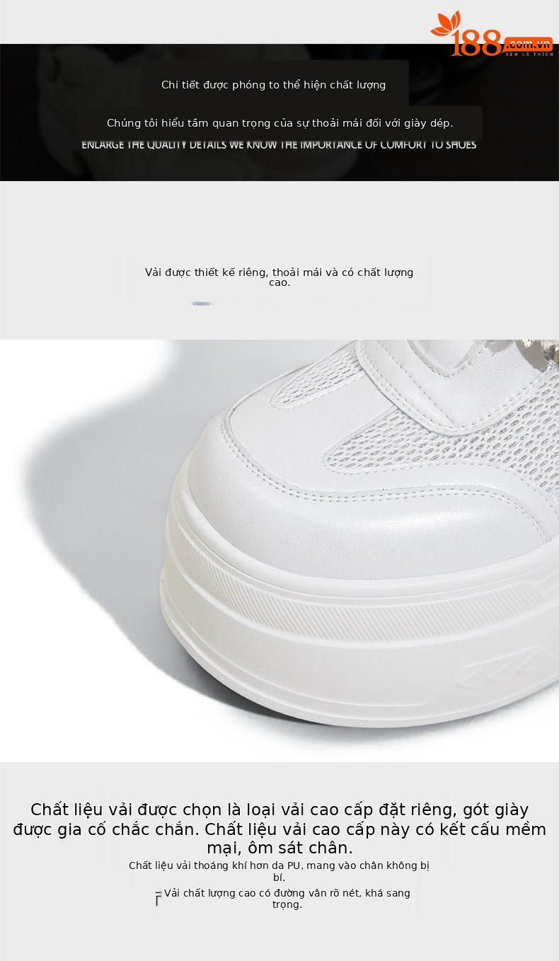 Giày sneaker nữ đế dày chunky trắng phối đá rhinestone, form hầm hố, tăng chiều cao — Trắng, Xám chi tiết 4