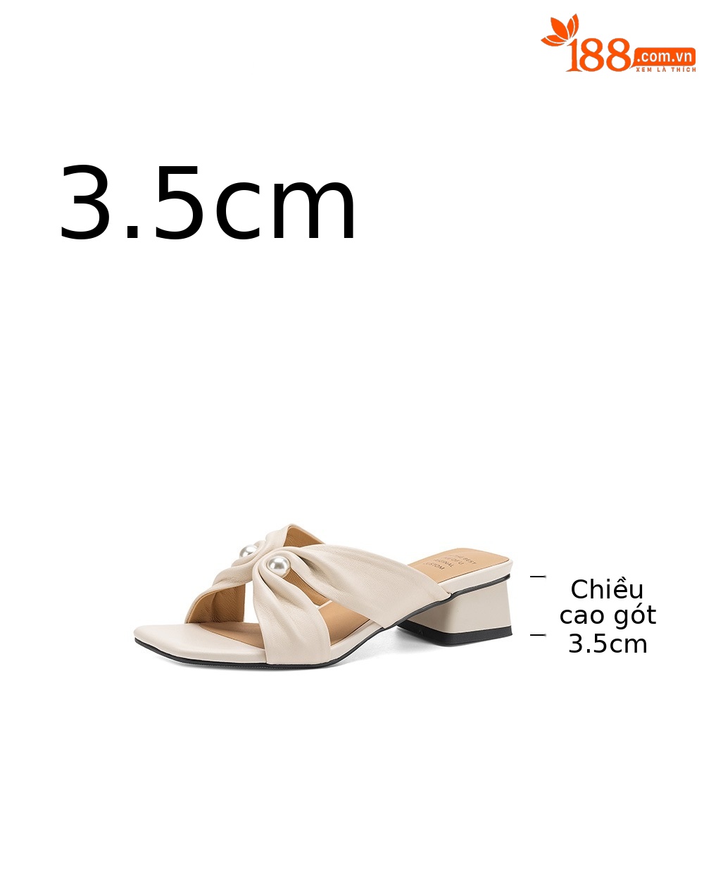 Dép sandal nữ mũi vuông hở ngón, da dê mềm, gót thấp, nơ bướm ngọc trai — đen chi tiết 6