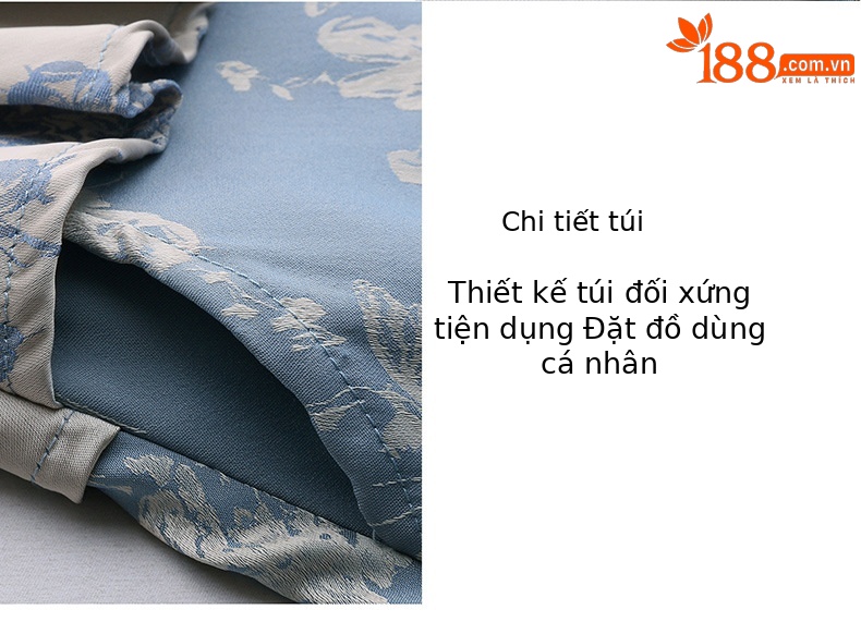 Đầm maxi nữ tân cổ điển cổ đứng đính hạt cườm, phối ren, họa tiết jacquard, thiết kế giả hai lớp LX2625 — xanh lam, Màu hồng chi tiết 8