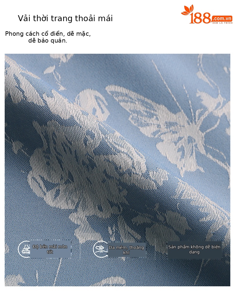 Đầm maxi nữ tân cổ điển cổ đứng đính hạt cườm, phối ren, họa tiết jacquard, thiết kế giả hai lớp LX2625 — xanh lam, Màu hồng chi tiết 10