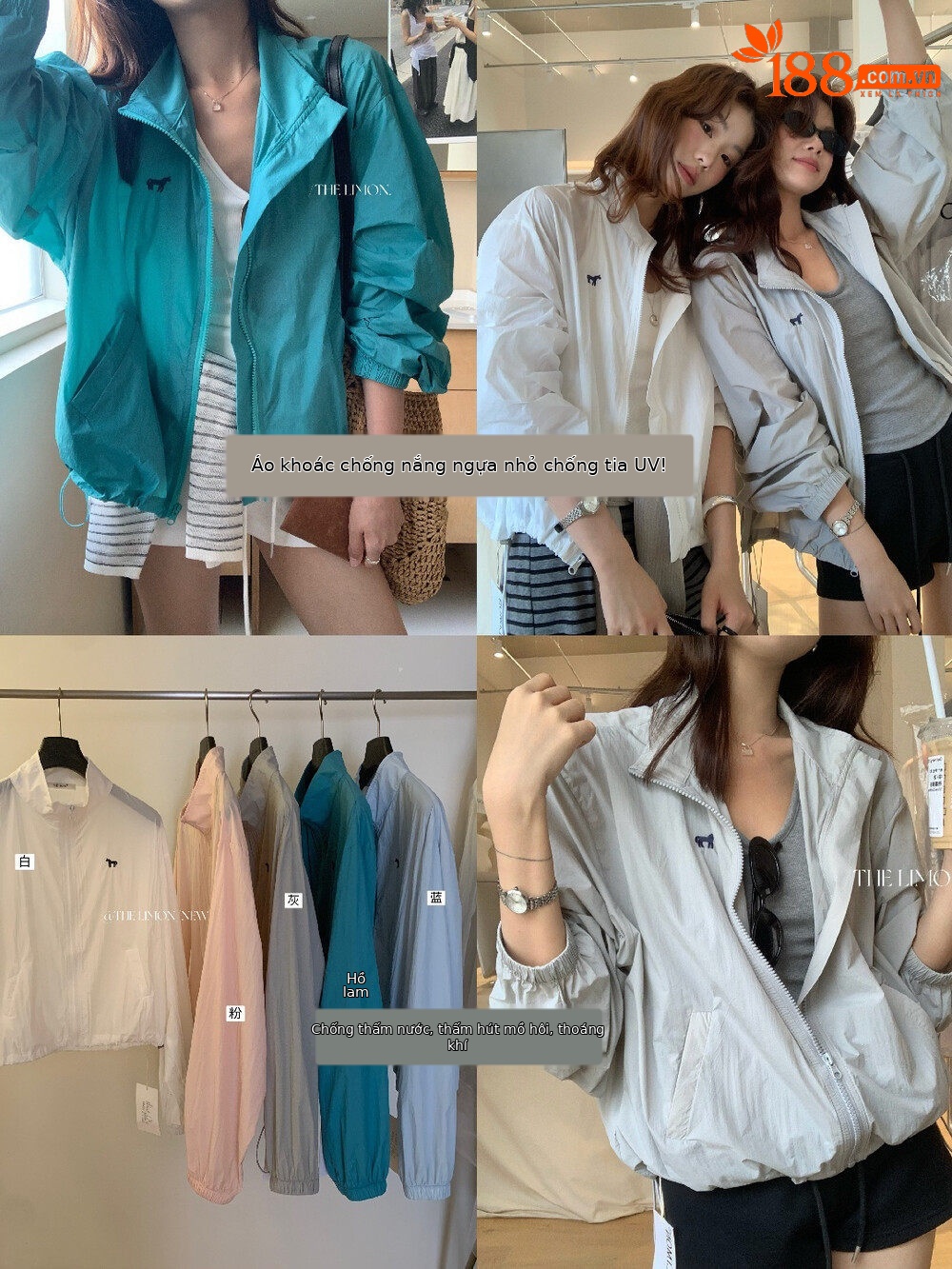 Áo khoác chống nắng nữ cổ đứng thêu họa tiết dáng ngắn tay ngắn — xanh lam, màu hồng, Xanh da trờicolor, màu trắng chi tiết 30
