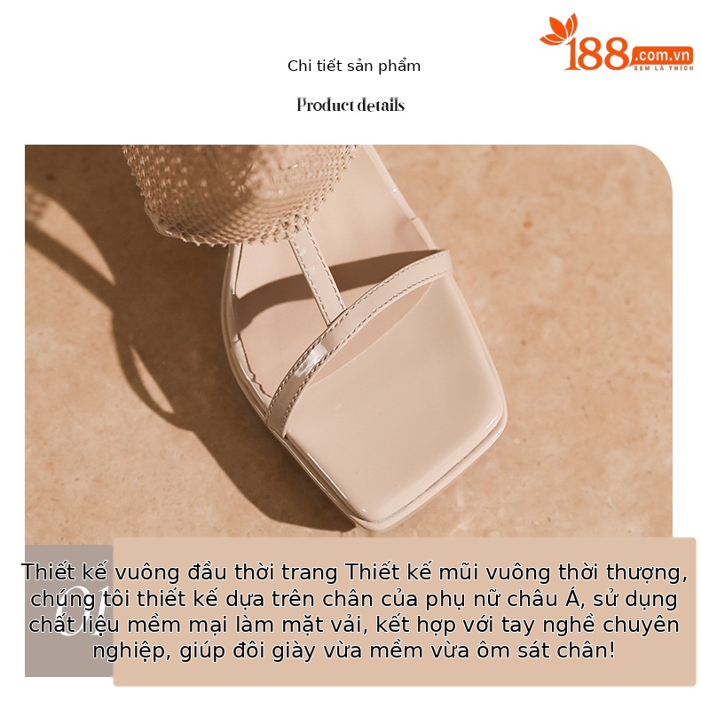 Sandal cao gót nữ mũi vuông hở ngón, quai lưới thoáng khí, gót 11 cm, khóa kéo sau — Màu nude - 11cm chi tiết 3