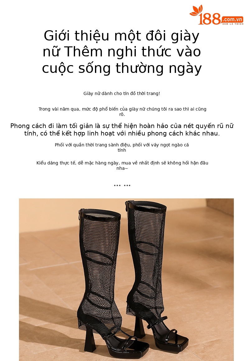 Sandal cao gót nữ mũi vuông hở ngón, quai lưới thoáng khí, gót 11 cm, khóa kéo sau — Màu nude - 11cm chi tiết 2