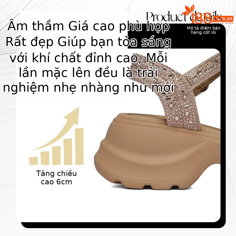 Sandal cao gót nữ đế dày platform quai chéo đính đá hở mũi — 6165 Hạnh Phúc, 6165 Da đen chi tiết 2
