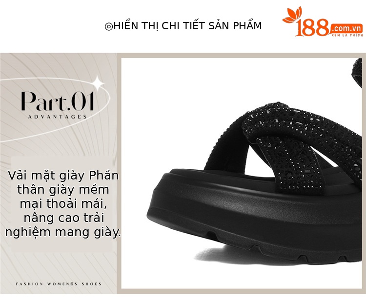 Sandal cao gót nữ đế dày platform quai chéo đính đá hở mũi — 6165 Hạnh Phúc, 6165 Da đen chi tiết 6