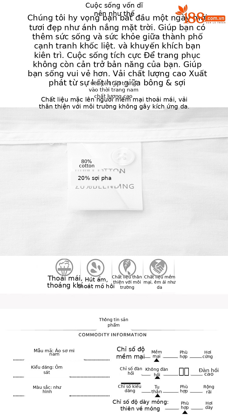 Áo sơ mi nam dài tay cotton thêu chữ thập ong cổ điển — Đen, Trắng chi tiết 3