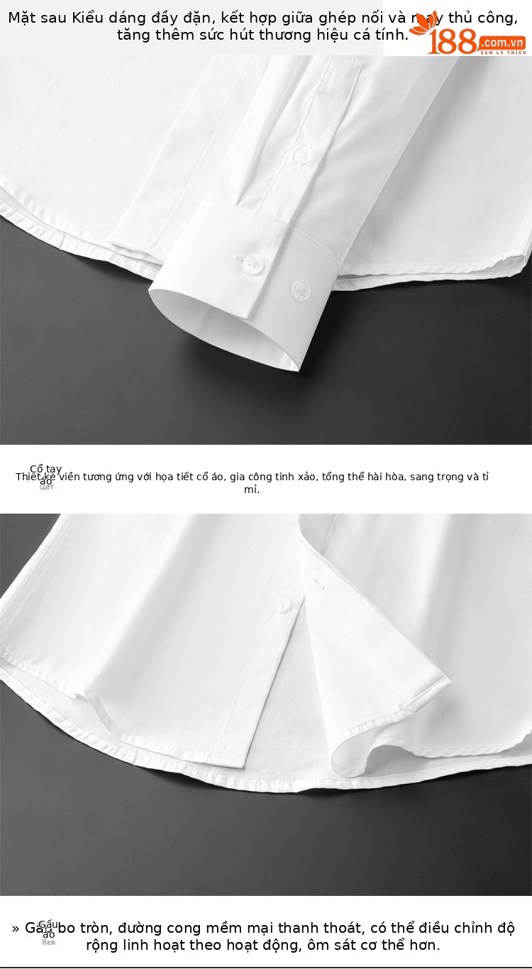 Áo sơ mi nam dài tay cotton thêu chữ thập ong cổ điển — Đen, Trắng chi tiết 11