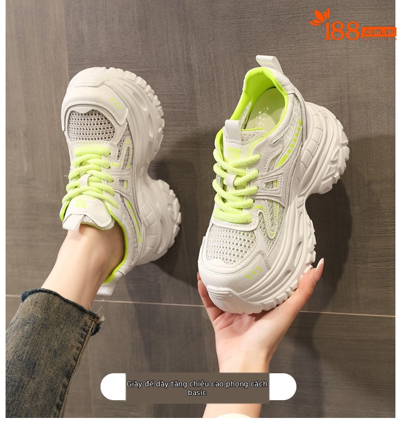 Giày sneaker nữ đế dày chunky lưới thoáng khí tăng chiều cao — Xám bạc chi tiết 1