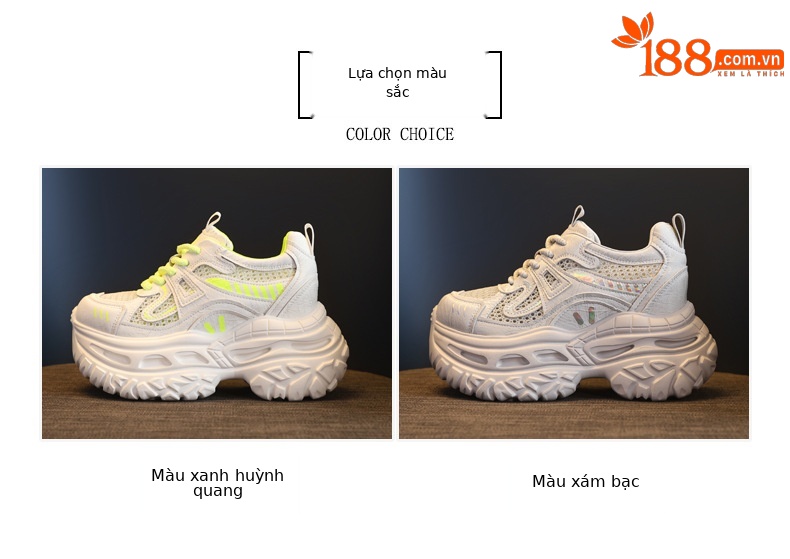 Giày sneaker nữ đế dày chunky lưới thoáng khí tăng chiều cao — Xám bạc chi tiết 2