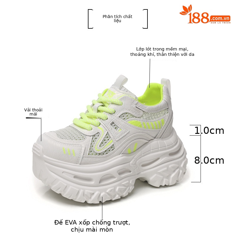 Giày sneaker nữ đế dày chunky lưới thoáng khí tăng chiều cao — Xám bạc chi tiết 3