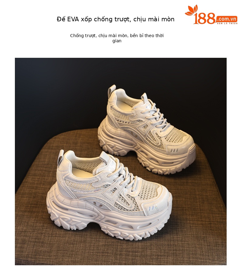 Giày sneaker nữ đế dày chunky lưới thoáng khí tăng chiều cao — Xám bạc chi tiết 9
