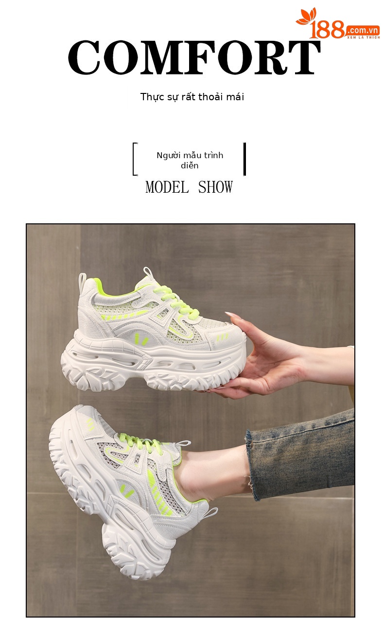 Giày sneaker nữ đế dày chunky lưới thoáng khí tăng chiều cao — Xám bạc chi tiết 10