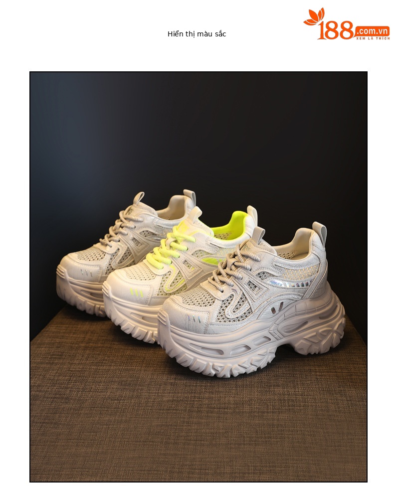 Giày sneaker nữ đế dày chunky lưới thoáng khí tăng chiều cao — Xám bạc chi tiết 16