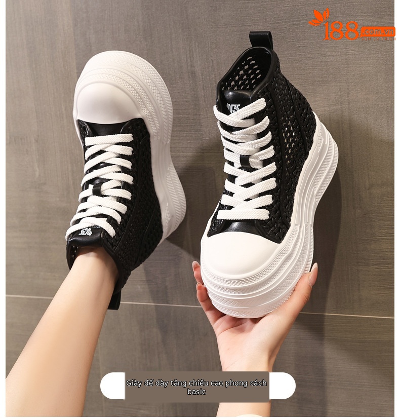 Boot cổ cao đế dày lưới thoáng khí phong cách Martin — màu đen, màu trắng chi tiết 1