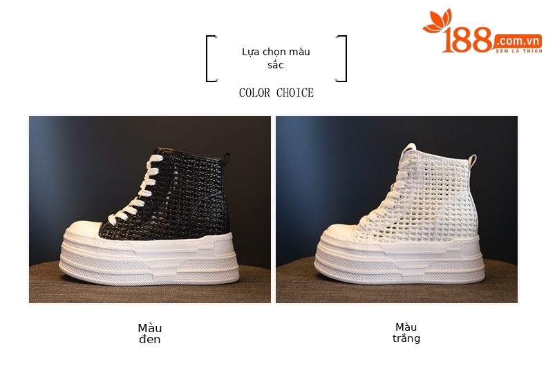 Boot cổ cao đế dày lưới thoáng khí phong cách Martin — màu đen, màu trắng chi tiết 2