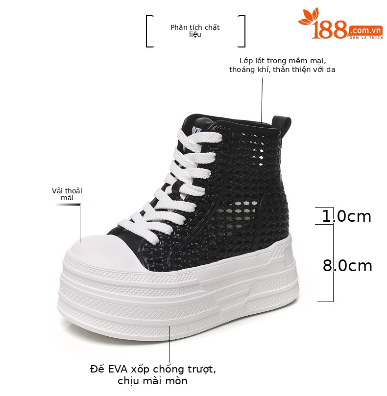 Boot cổ cao đế dày lưới thoáng khí phong cách Martin — màu đen, màu trắng chi tiết 3