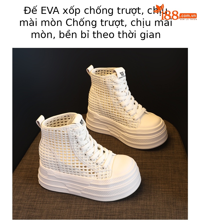Boot cổ cao đế dày lưới thoáng khí phong cách Martin — màu đen, màu trắng chi tiết 10