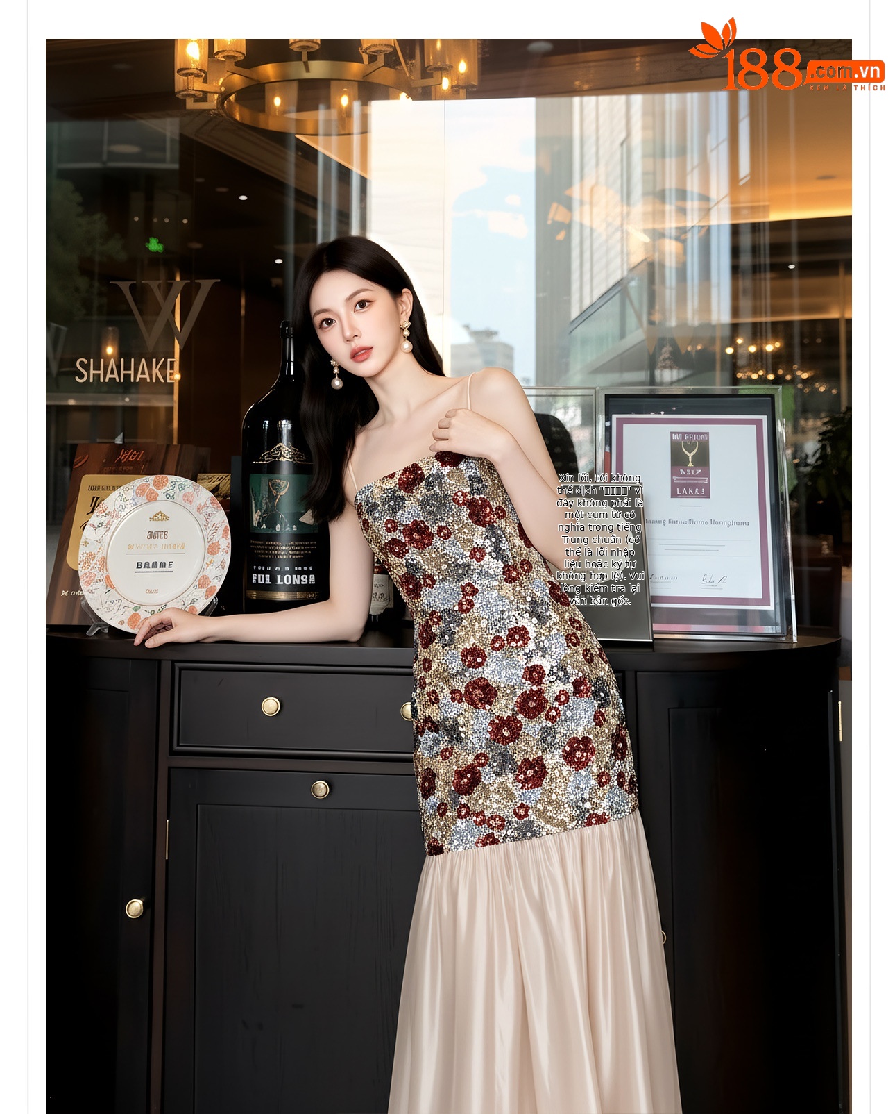 Bộ đầm dây maxi thêu ren kết hợp kim sa phong cách Tân Trung Hoa + áo khoác choàng vai — Trang chủ, bộ đồ, đầm dây chi tiết 3