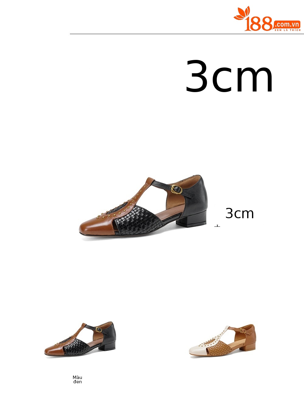 Sandal nữ mũi nhọn gót thấp da bò đinh tán phong cách La Mã — đen chi tiết 4