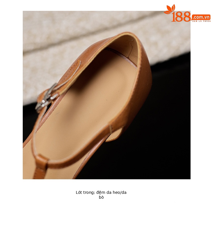 Sandal nữ cao gót phong cách Pháp cổ điển, quai chữ T, gót xuồng, mũi hở — màu nâu chi tiết 13