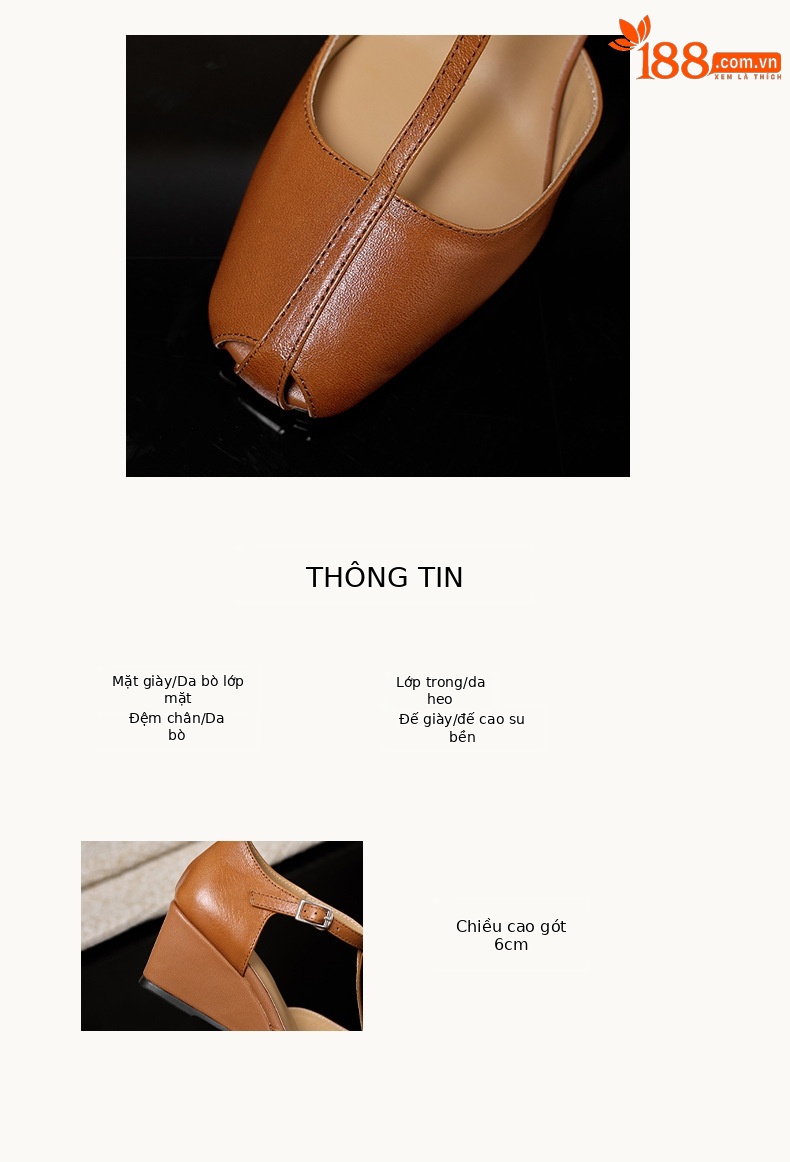 Sandal nữ cao gót phong cách Pháp cổ điển, quai chữ T, gót xuồng, mũi hở — màu nâu chi tiết 4