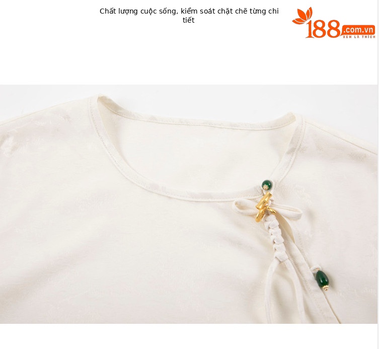 Áo sơ mi nữ satin jacquard phong cách Trung Quốc tay ngắn thanh lịch — màu trắng ngà chi tiết 6
