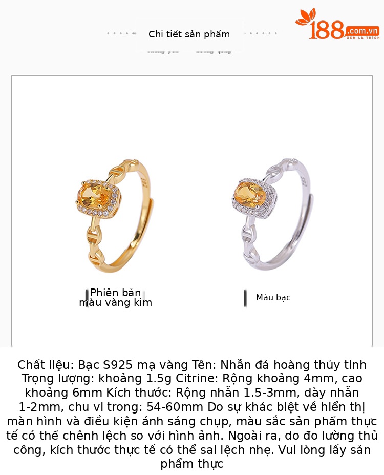 Nhẫn nữ bạc S925 mạ vàng đính đá cubic zirconia hình vuông mở điều chỉnh — Loại bạc chi tiết 2