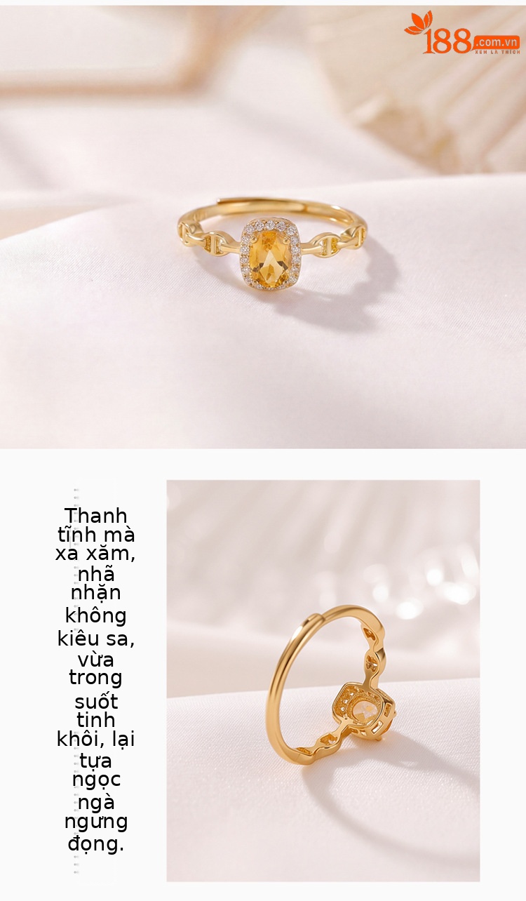 Nhẫn nữ bạc S925 mạ vàng đính đá cubic zirconia hình vuông mở điều chỉnh — Loại bạc chi tiết 3
