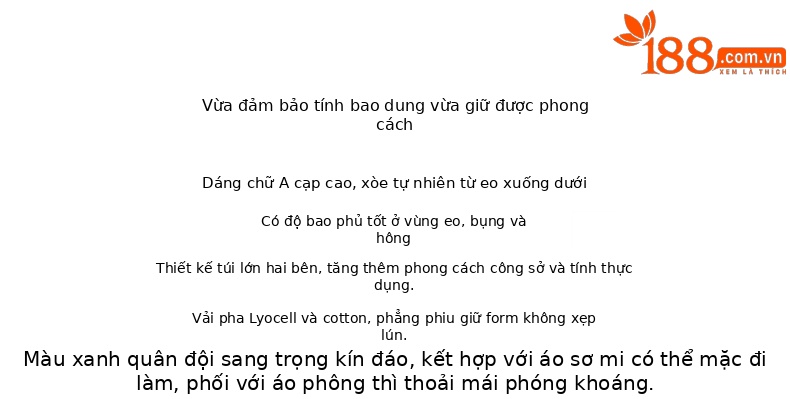 Chân váy ngắn nữ dáng chữ A, eo cao, túi lớn phong cách quân đội (military) – chất liệu Lyocell mềm mại — Quân đội xanh chi tiết 2
