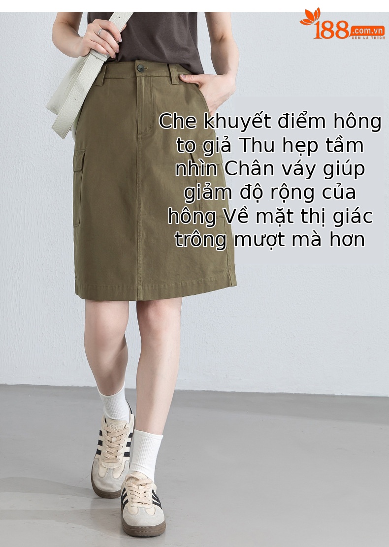 Chân váy ngắn nữ dáng chữ A, eo cao, túi lớn phong cách quân đội (military) – chất liệu Lyocell mềm mại — Quân đội xanh chi tiết 8