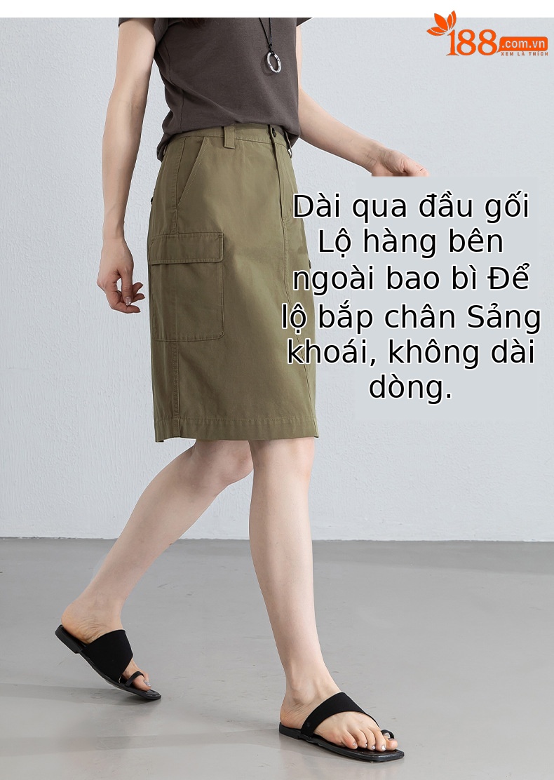 Chân váy ngắn nữ dáng chữ A, eo cao, túi lớn phong cách quân đội (military) – chất liệu Lyocell mềm mại — Quân đội xanh chi tiết 11
