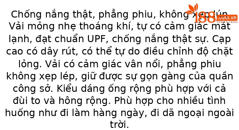 Quần ống rộng nữ cạp cao dây rút chất liệu nhẹ thoáng khí chống nắng — màu trắng chi tiết 2