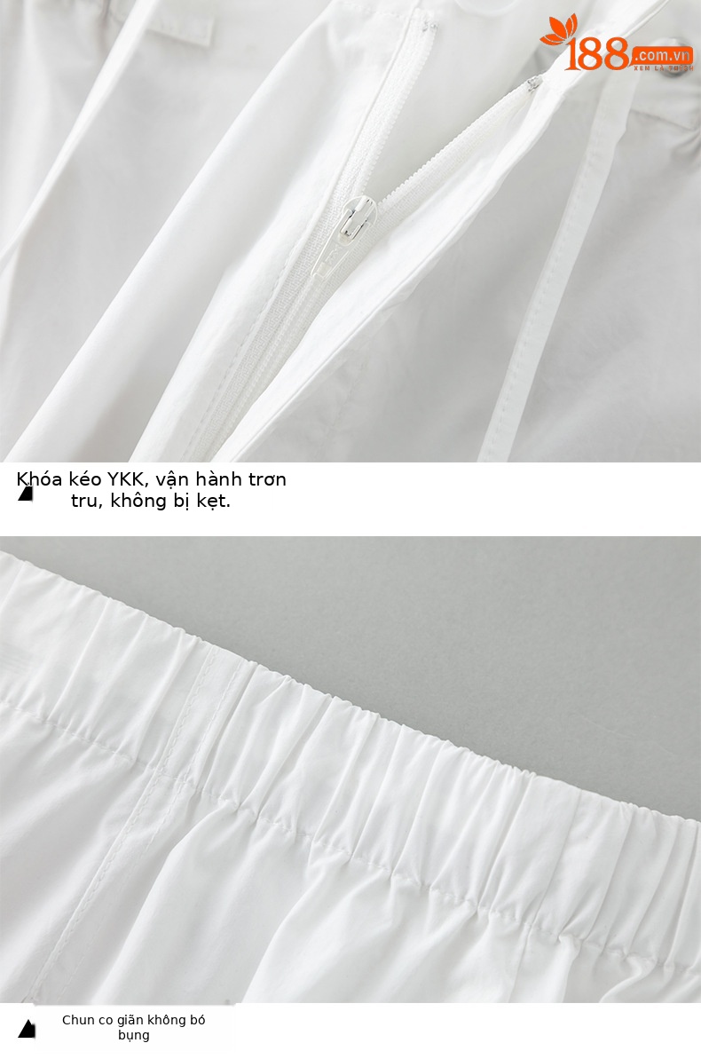 Quần ống rộng nữ cạp cao dây rút chất liệu nhẹ thoáng khí chống nắng — màu trắng chi tiết 20