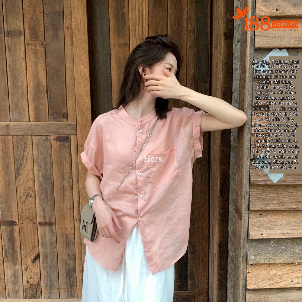 Áo sơ mi nữ tay ngắn cổ tròn chất liệu ramie phong cách tối giản — màu đen, Sữa vàng, màu hồng, màu mơ