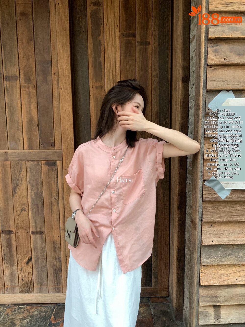 Áo sơ mi nữ tay ngắn cổ tròn chất liệu ramie phong cách tối giản — màu đen, Sữa vàng, màu hồng, màu mơ chi tiết 9