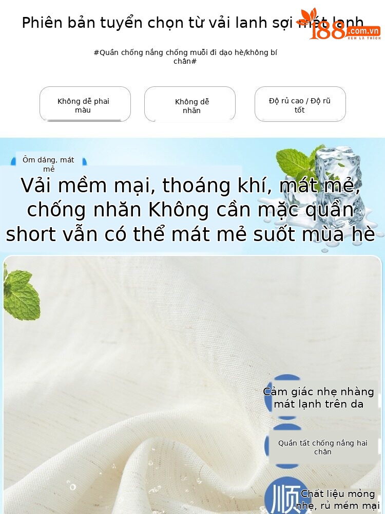 Quần tây nữ vải lanh cạp cao ống rộng mùa hè — Xanh lông mòng đen