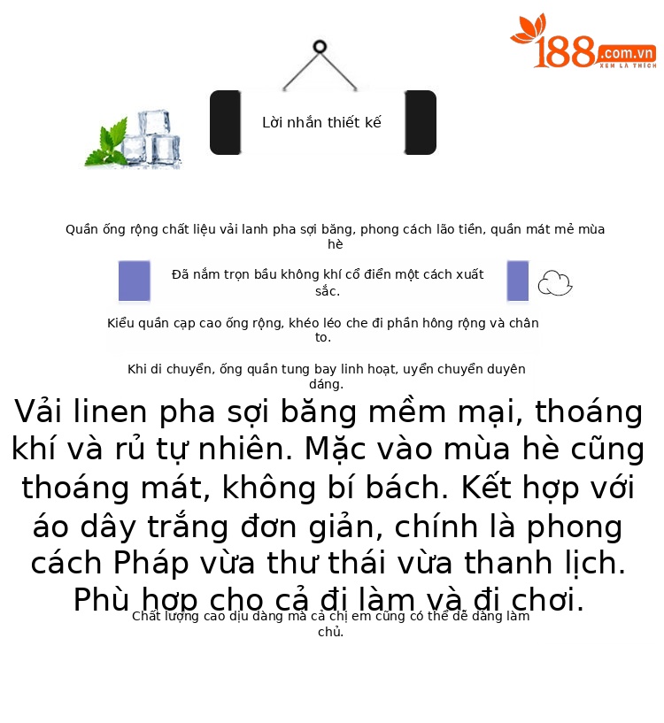Quần tây nữ vải lanh cạp cao ống rộng mùa hè — Xanh lông mòng đen chi tiết 3