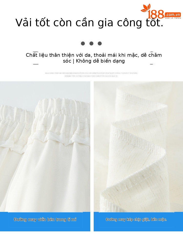 Quần tây nữ vải lanh cạp cao ống rộng mùa hè — Xanh lông mòng đen chi tiết 20