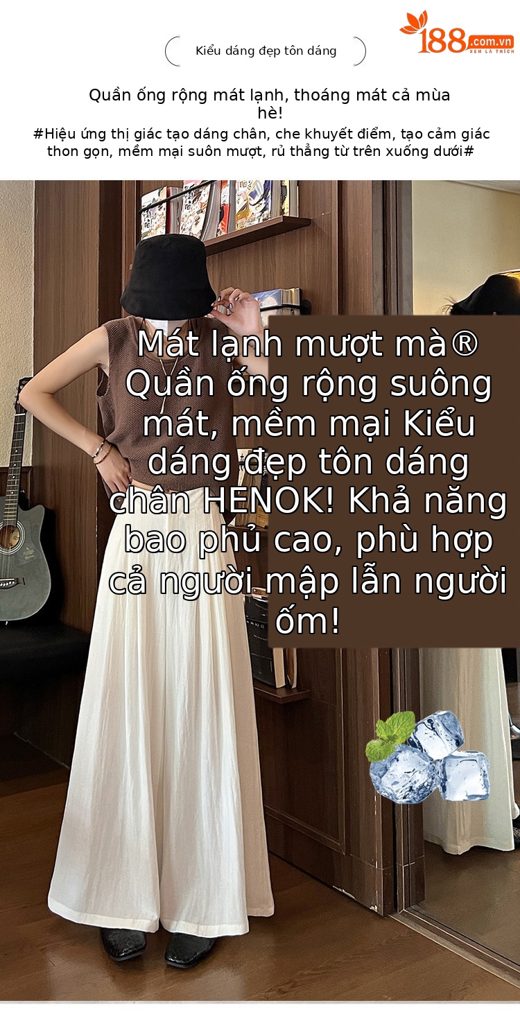 Quần tây nữ vải lanh cạp cao ống rộng mùa hè — Xanh lông mòng đen chi tiết 5