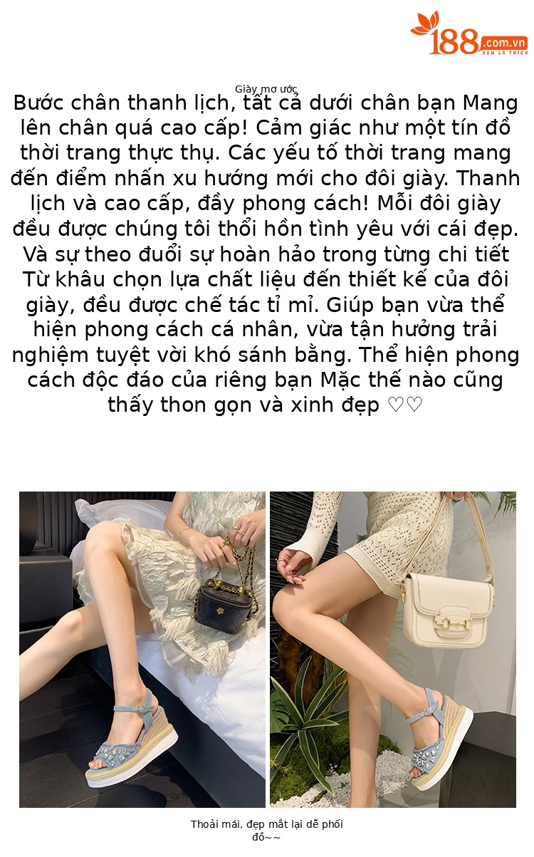 Sandal cao gót nữ đế xuồng mũi hở, quai ngang đính đá, chất liệu denim phối đế cói — Cao bồi xanh chi tiết 1
