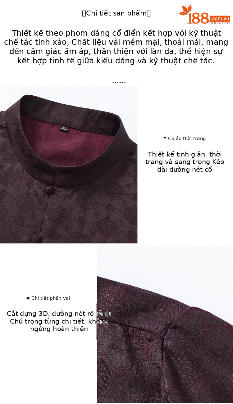 Áo sơ mi nam ngắn tay lụa tơ tằm cổ đứng phong cách Chamonix — Đỏ 8854 chi tiết 6