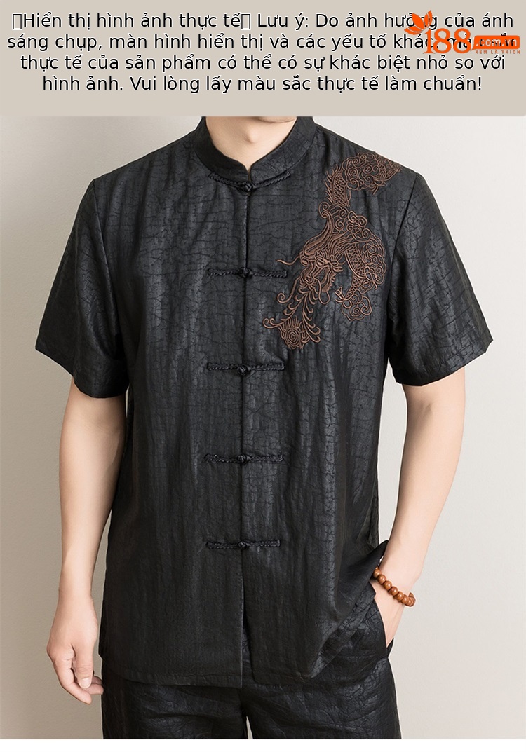 Áo sơ mi nữ tay ngắn cổ đứng lụa tơ tằm phong cách vintage — Da đen 8849 chi tiết 8
