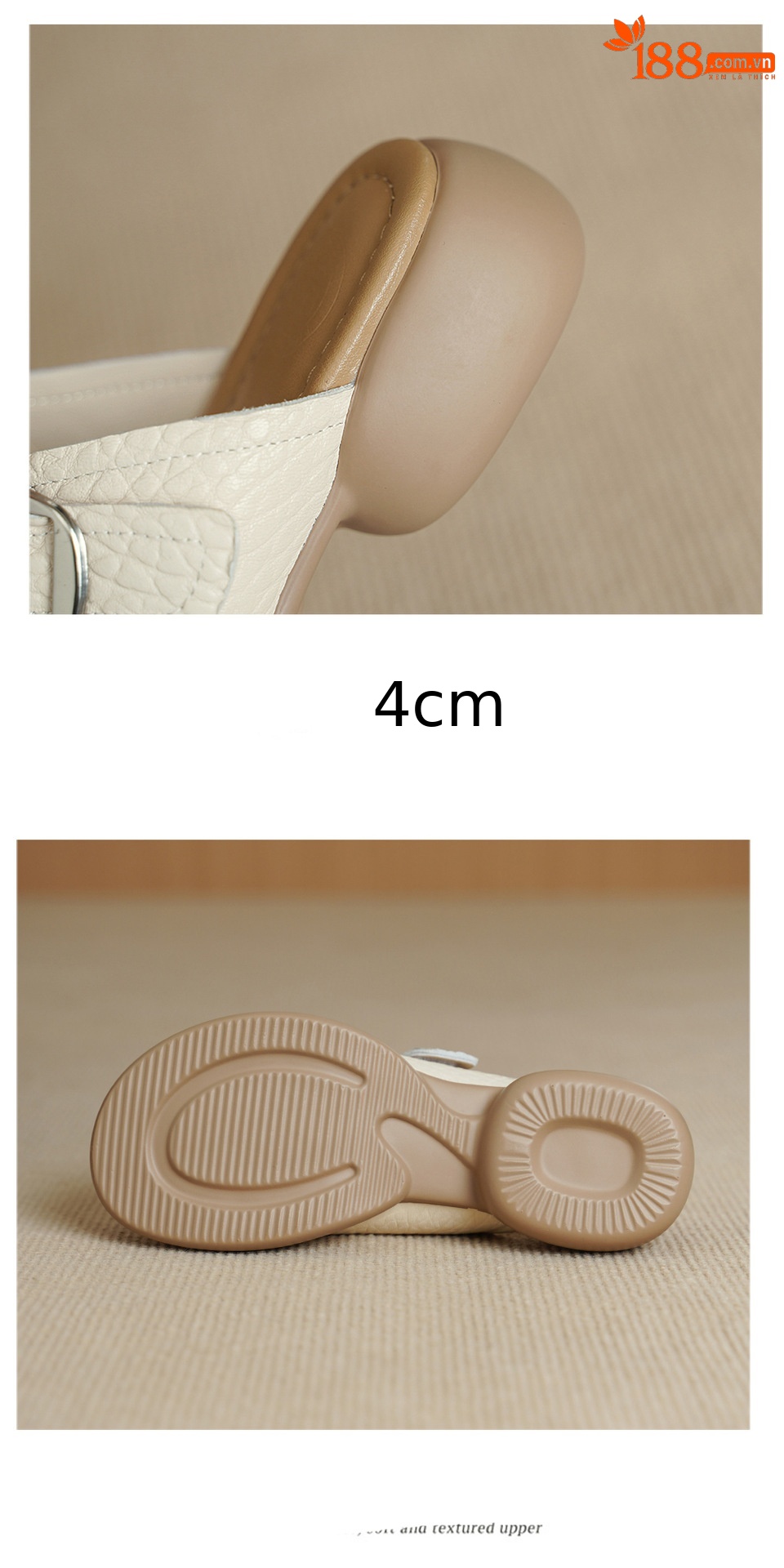 Dép sandal nữ quai chữ V đế dày da cừu khóa thắt lưng — Xám voi chi tiết 15