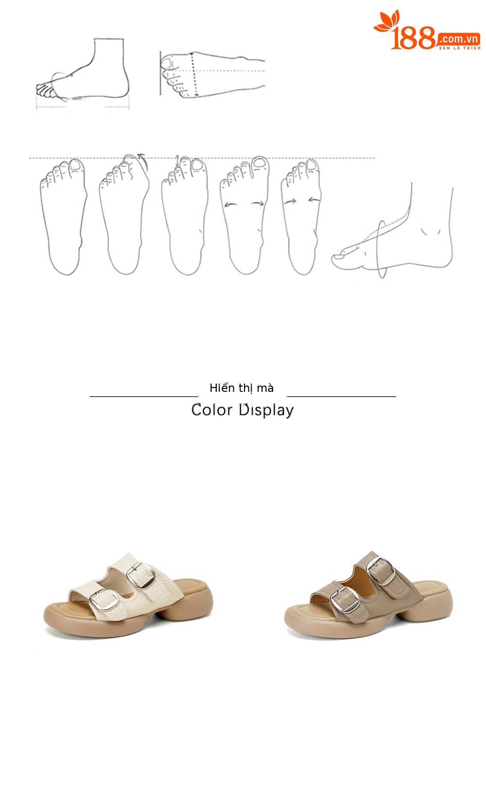 Dép sandal nữ quai chữ V đế dày da cừu khóa thắt lưng — Xám voi chi tiết 4