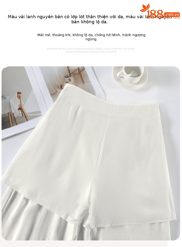 Quần ống rộng nữ chất liệu lanh pha lụa mỏng mùa hè dáng suông dài chạm đất — Màu đen thông thường chi tiết 20